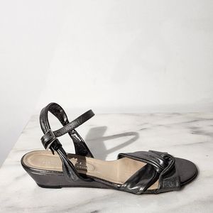 AGL Metallic Pewter Petite Wedge Sandal, size 38½